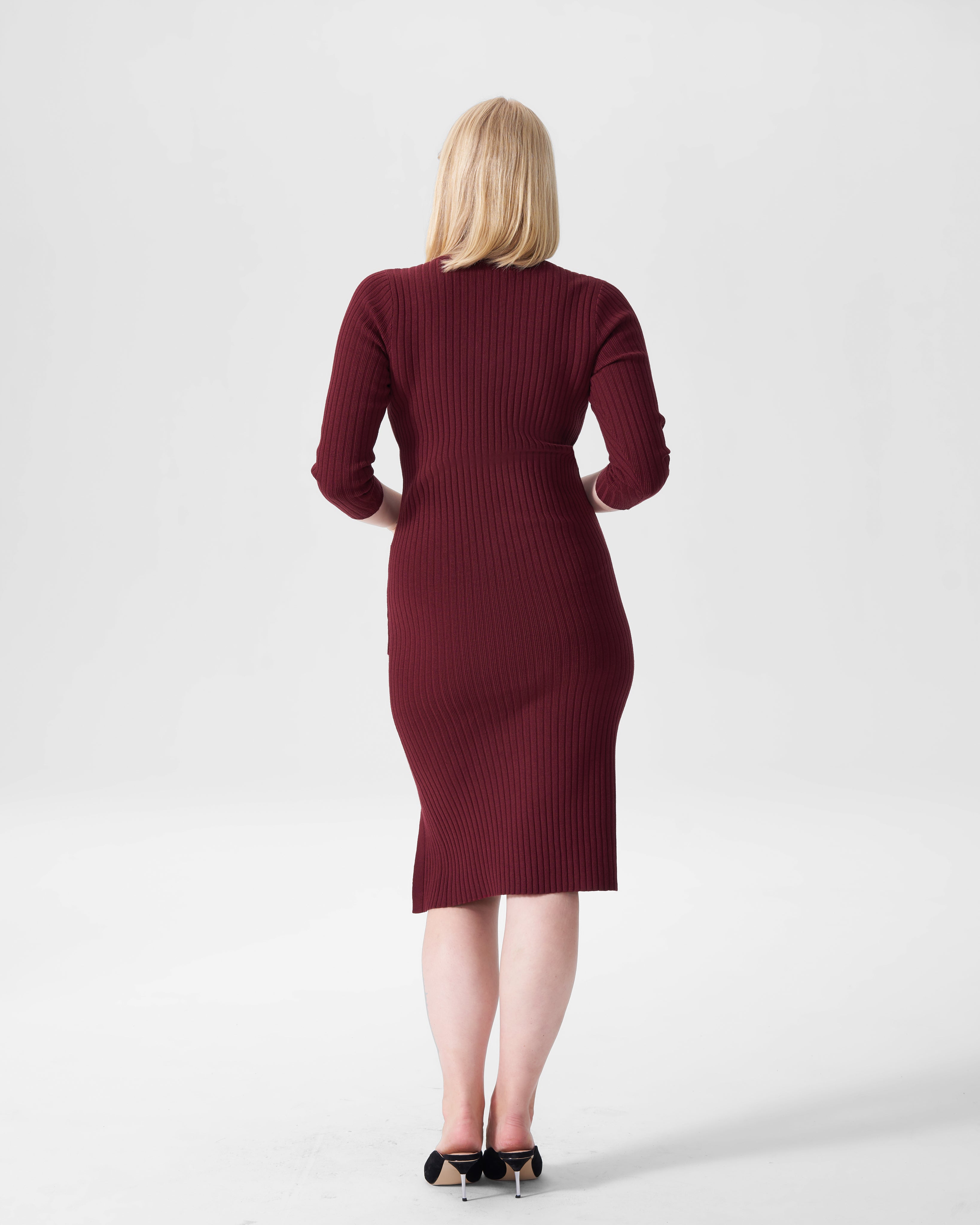 Rita Ribbed Sweater Dress With Pockets - Merlot