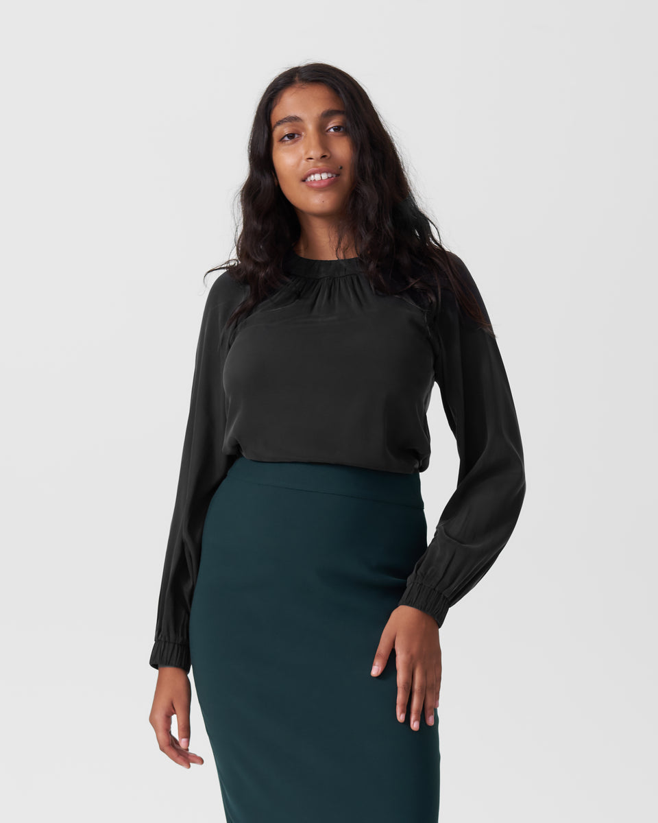 Patricia Long Sleeve Gathered Neck Blouse - Black Zoom image 0