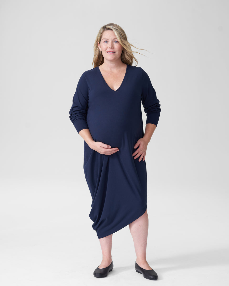 Iconic Long Sleeve V-Neck Geneva Dress Mom - Navy Zoom image 0
