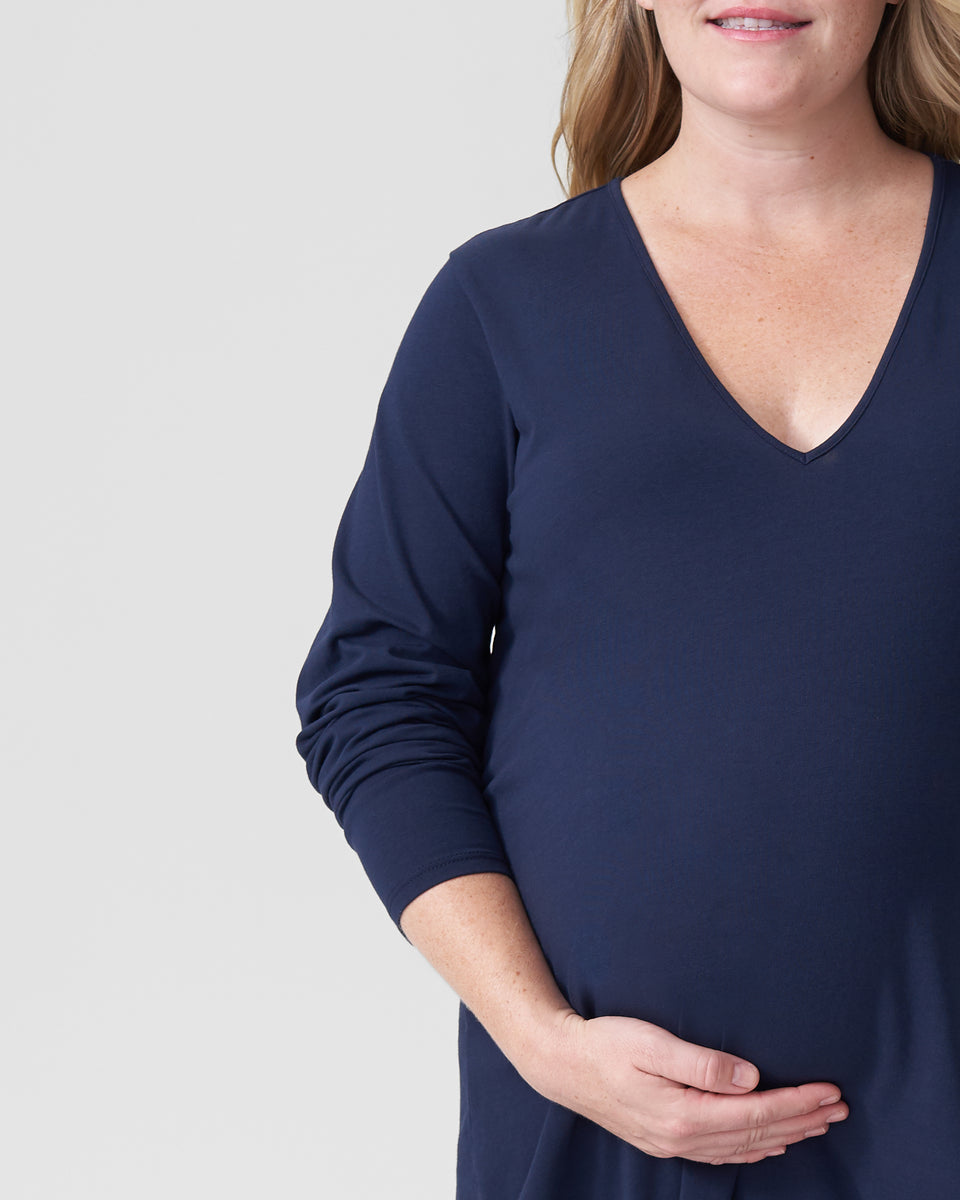 Iconic Long Sleeve V-Neck Geneva Dress Mom - Navy Zoom image 2