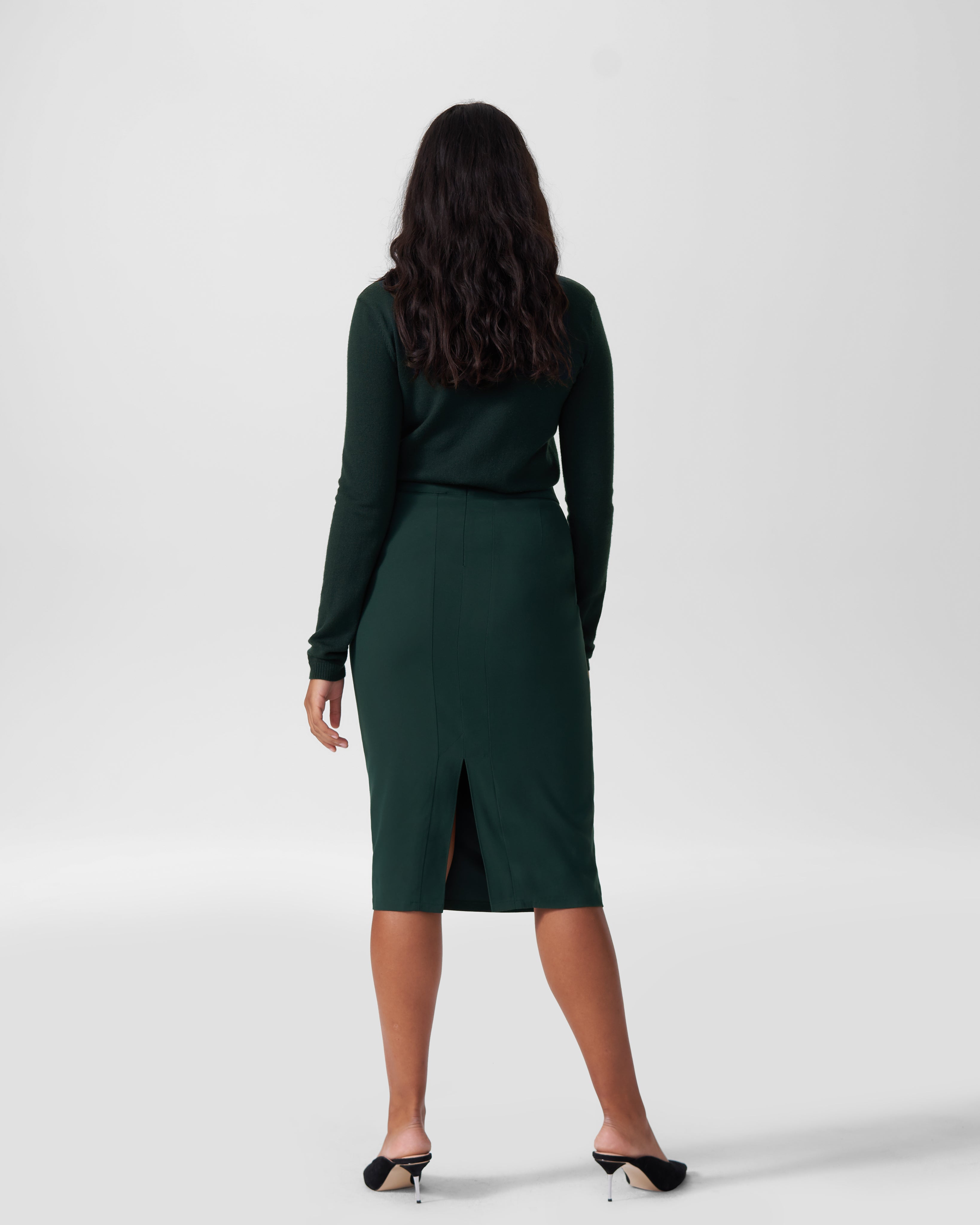 Lynn Luxe Twill Pencil Skirt - Forest Green