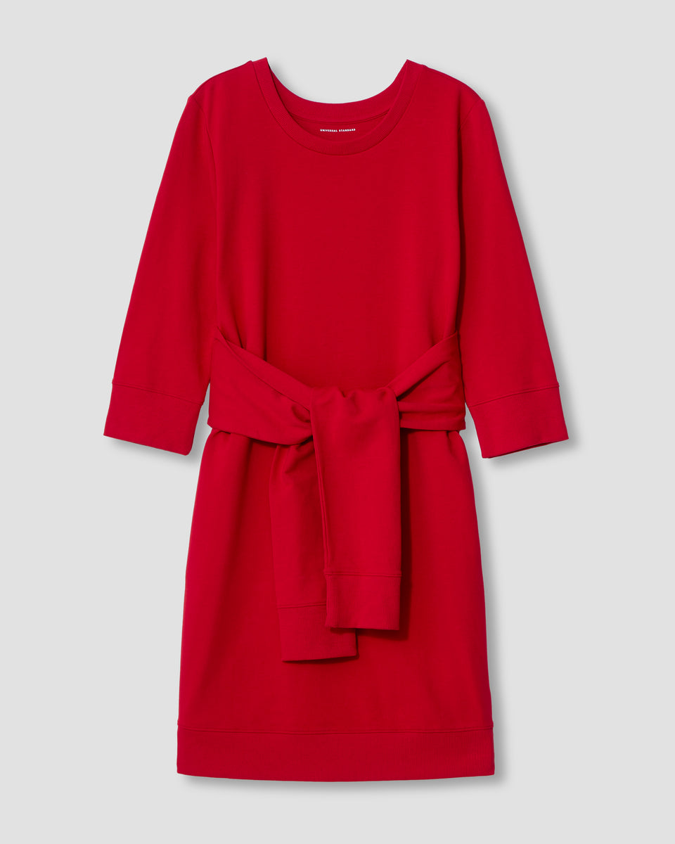 Classic Light Terry Tie Sweatshirt Dress - Red Zoom image 2