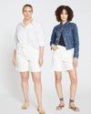 Katie High Rise Crossover Denim Shorts - White thumbnail 5