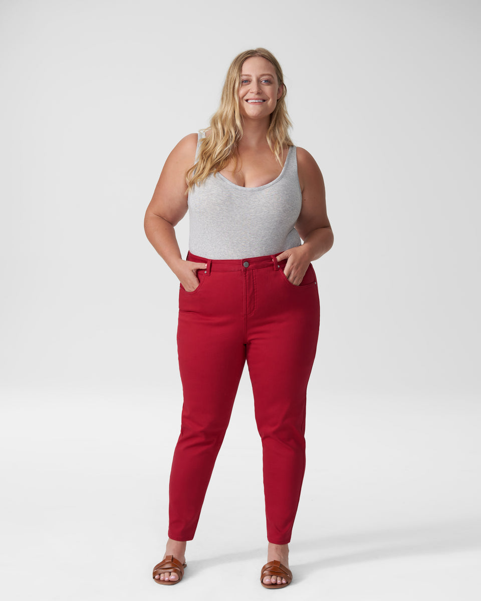 high rise red pants