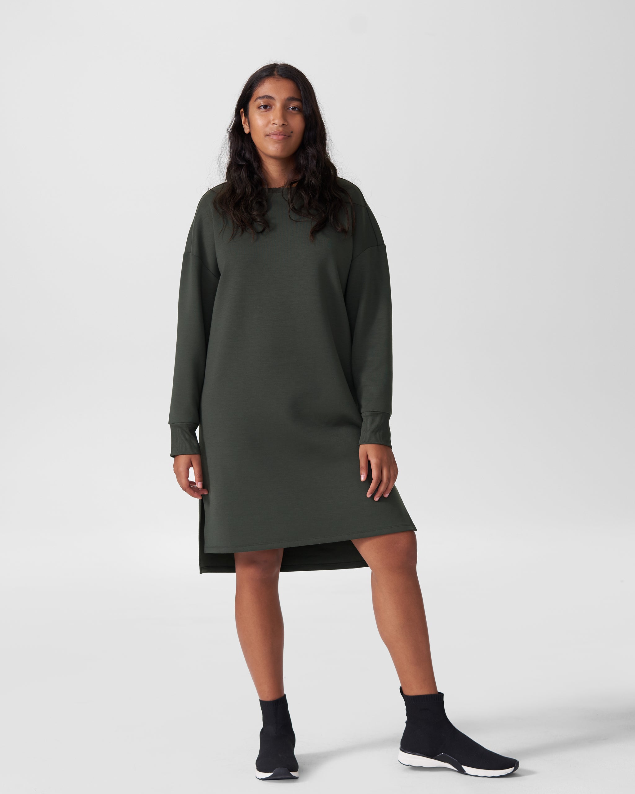 Rosie Side Slit Sweatshirt Dress - Moss | Universal Standard