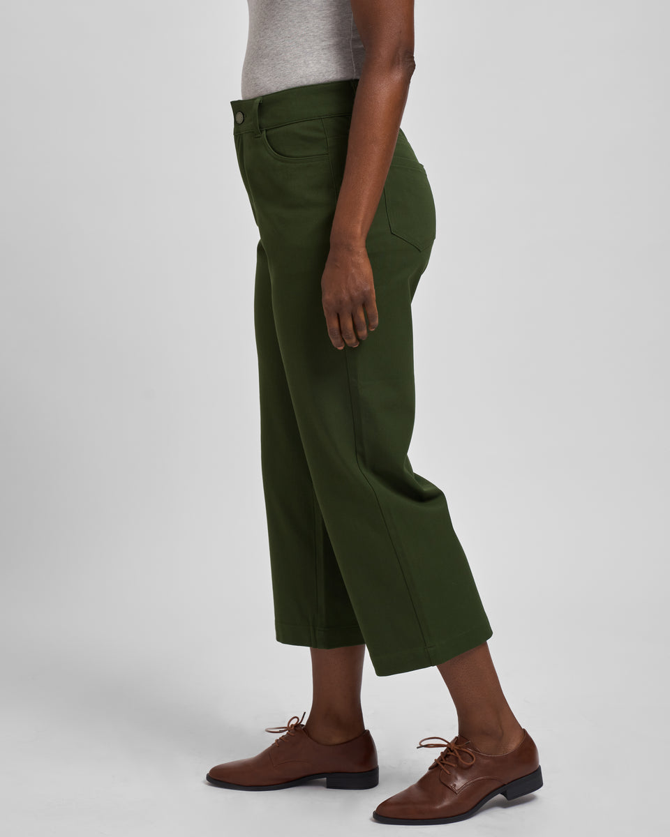 Faye Stretch Cotton Twill Boyfriend Crop Pants - Emerald Zoom image 2