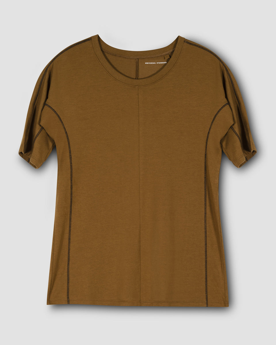 Venencia Short Sleeve Contrast Stitch Top - Caramel Zoom image 1