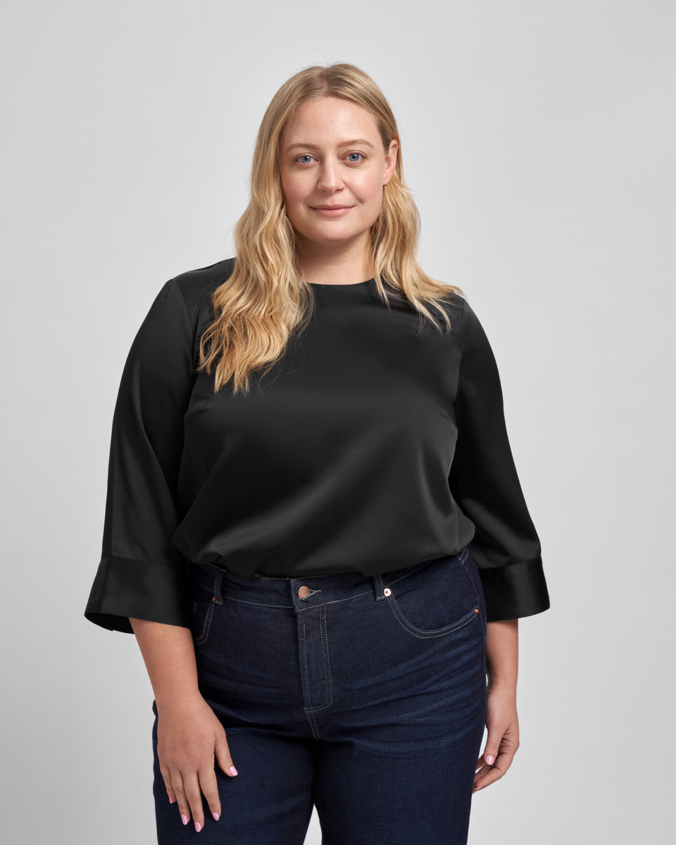 Louise Long Sleeve Satin Blouse - Black Zoom image 0