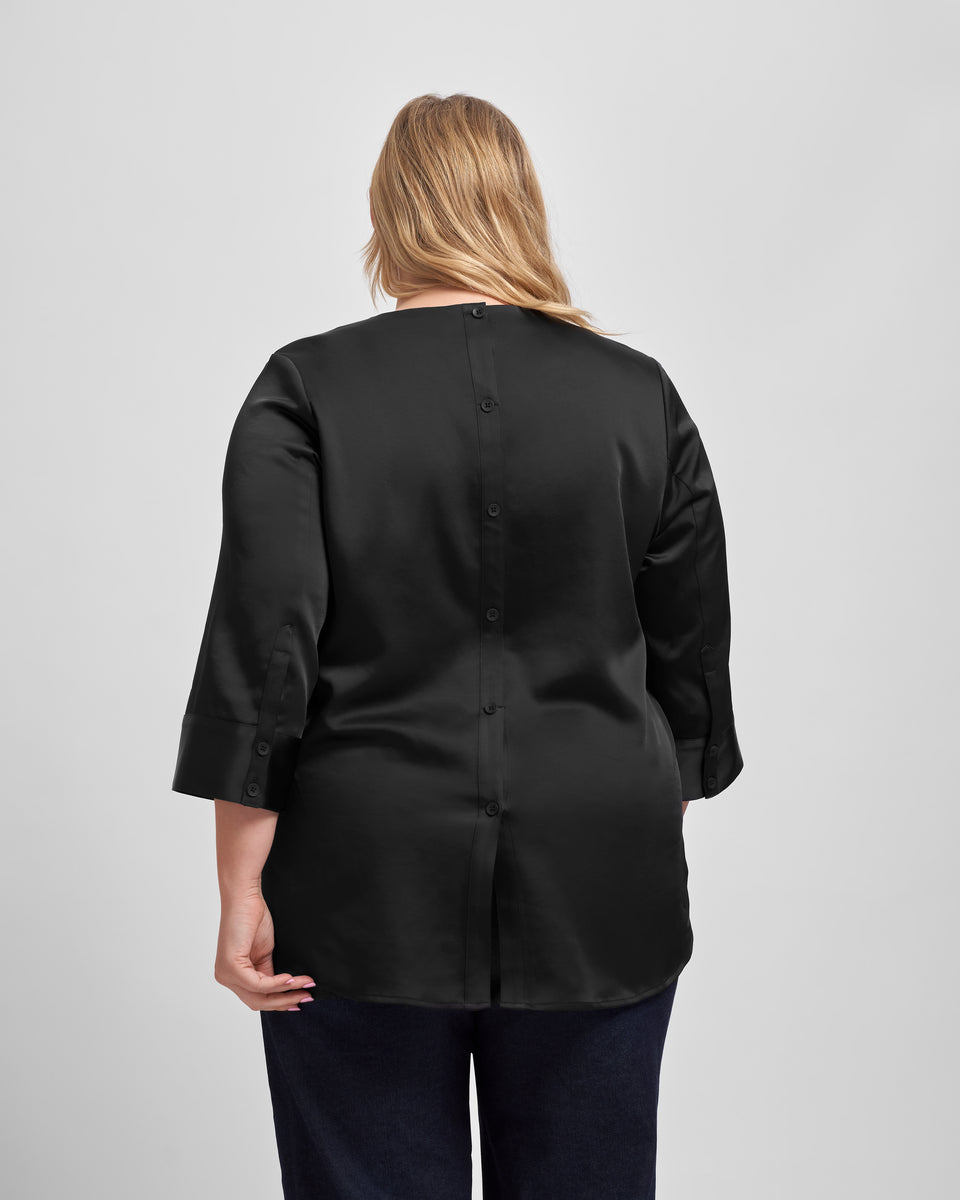 Louise Long Sleeve Satin Blouse - Black Zoom image 3