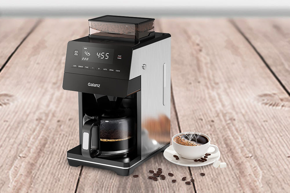 10-Cup Drip Coffee Maker with Touch Screen,Built-In Burr Coffee Grinder,  Automatic Grind and Brew,Warming Plate for Home and Office,1.5L Large