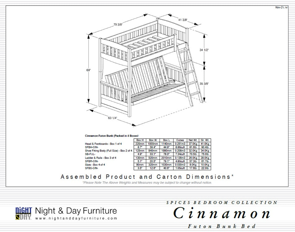 Cinnamon Futon Bunk Bed Dimensions