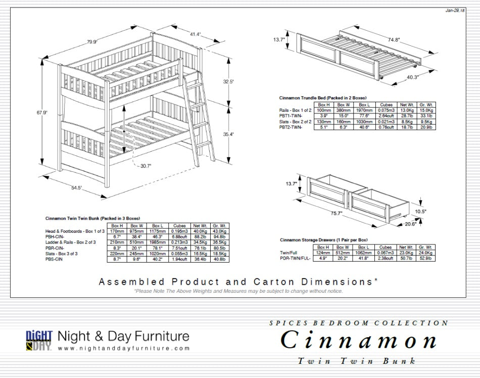 Cinnamon Twin Over Twin Bunk Bed Dimensions