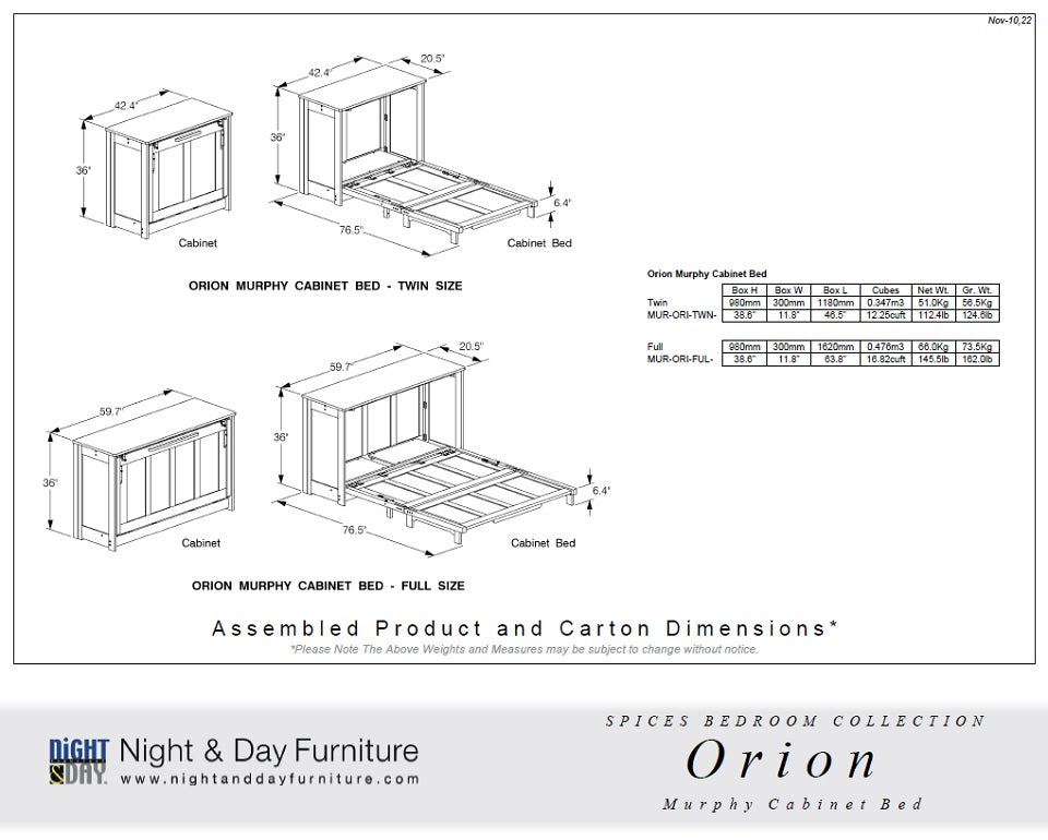 Orion Murphy Cabinet Bed Dimensions