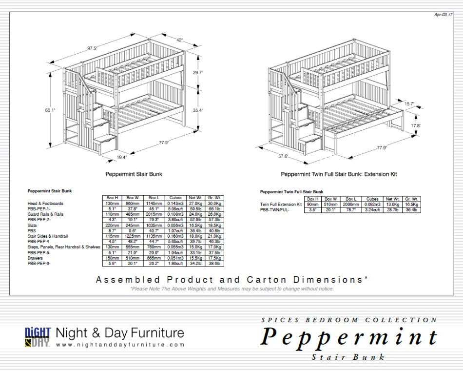 Peppermint Stair Bunk Bed Dimensions