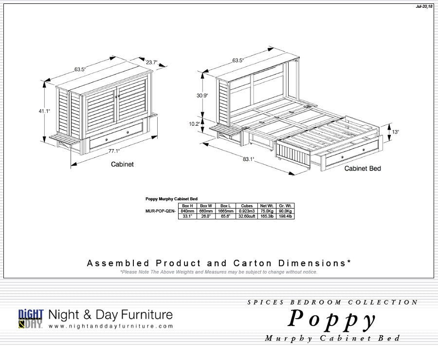 Poppy Murphy Cabinet Bed Dimensions