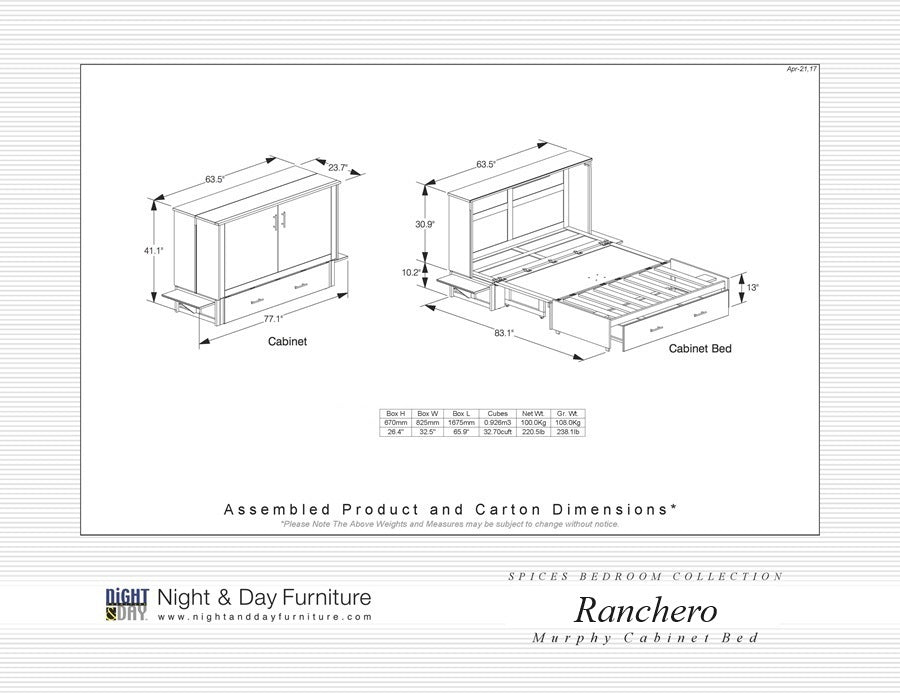 Ranchero Murphy Cabinet Bed Dimensions