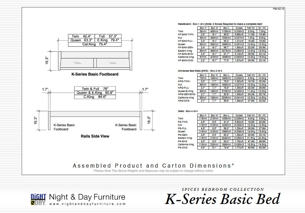 K-Series Basic Platform Bed Dimensions