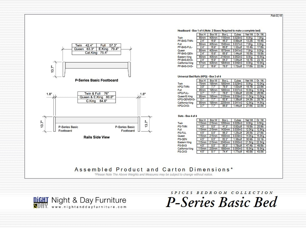 P-Series Basic Platform Bed Dimensions