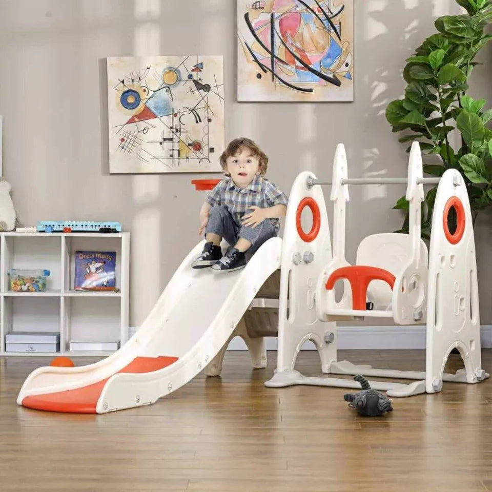 3-in-1 Toddler Slide and Swing Set with Basketball Hoop