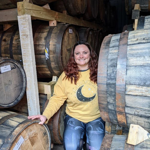 Florence Toller, our Distiller, in the warehouse