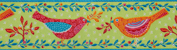 Red and Orange Birds on Green  1-1/2"