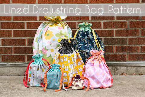 Lined Drawstring Bag Pattern and samples made with Tula Pink New ribbo ...