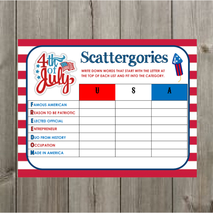 4th of July Scattergories Printable Game — PartyGamesPlus