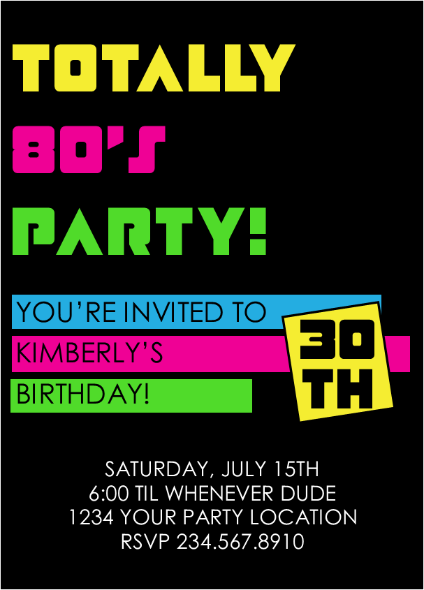 Totally 80's Party Invitation Style3 - EDITABLE – PartyGamesPlus