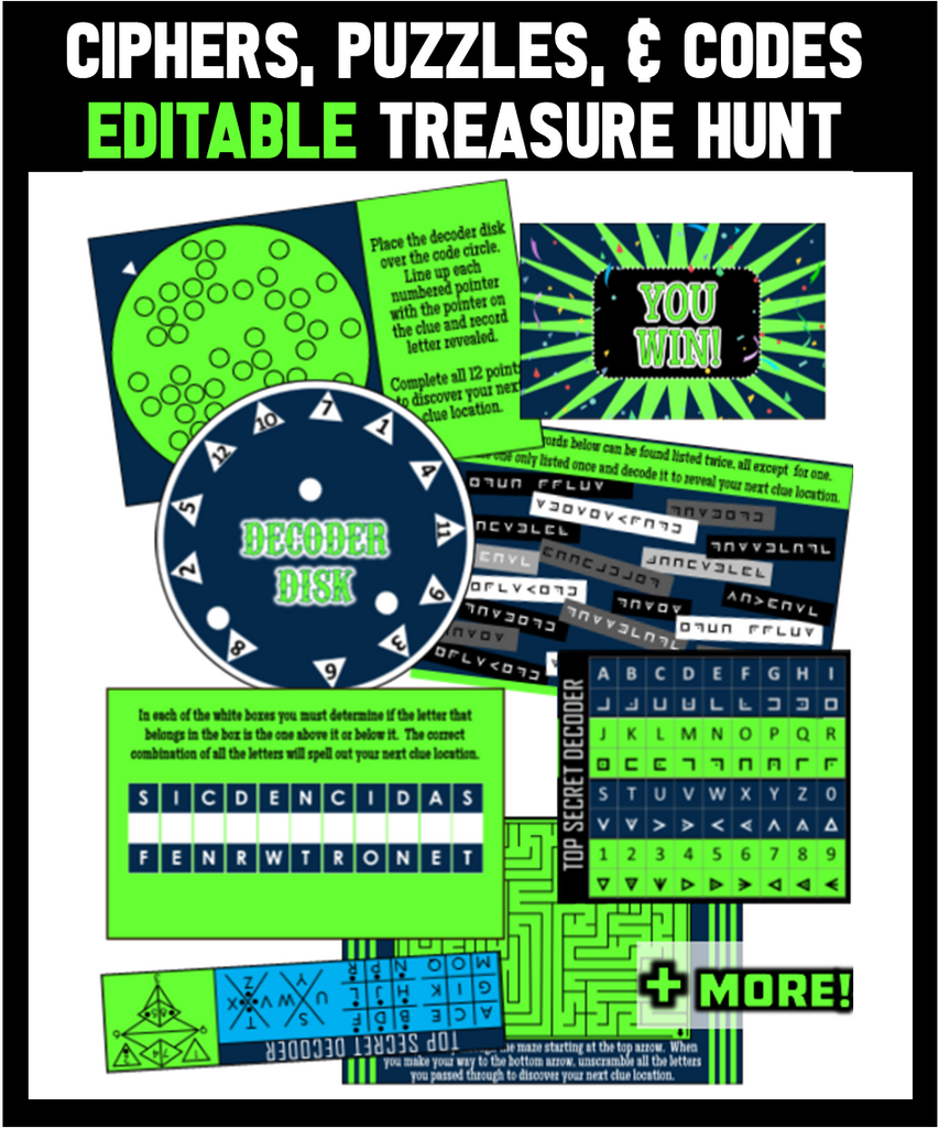 ciphers puzzles and codes treasure hunt editable queen of theme