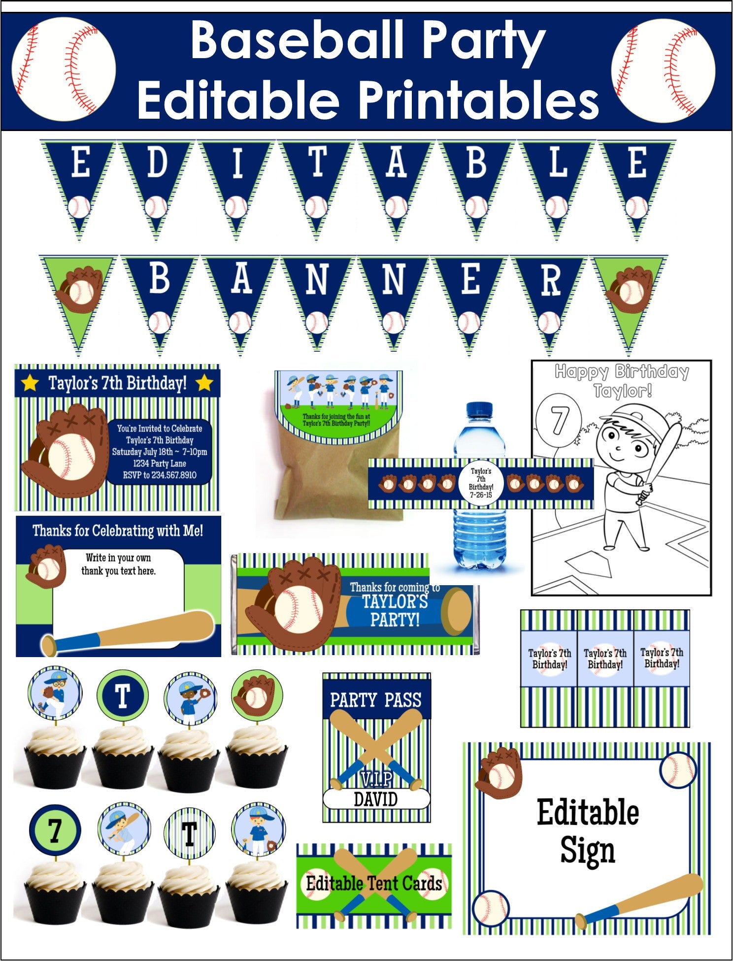 Baseball Kids Party Printables EDITABLE Queen Of Theme Party Games