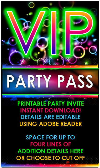 VIP Glow Party Invitation - EDITABLE — PartyGamesPlus