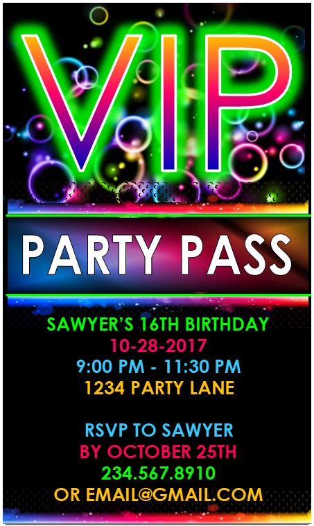 VIP Glow Party Invitation - EDITABLE – Queen of Theme Party Games