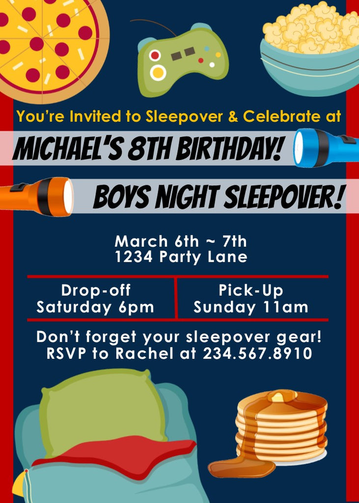 Boys Night Sleepover Party Invitation 2 - Editable — PartyGamesPlus