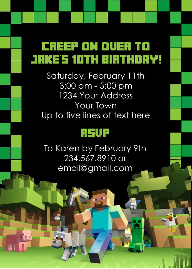  Minecraft Party Invitation - Editable PartyGamesPlus