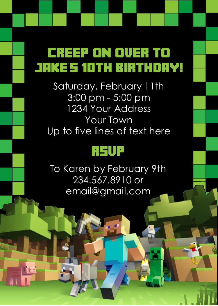Minecraft Party Invitation - Editable – Queen of Theme Party Games