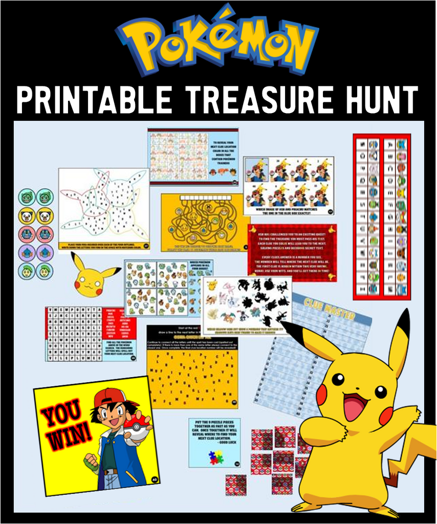 Printable Pokemon Treasure Hunt Queen of Theme Party Games