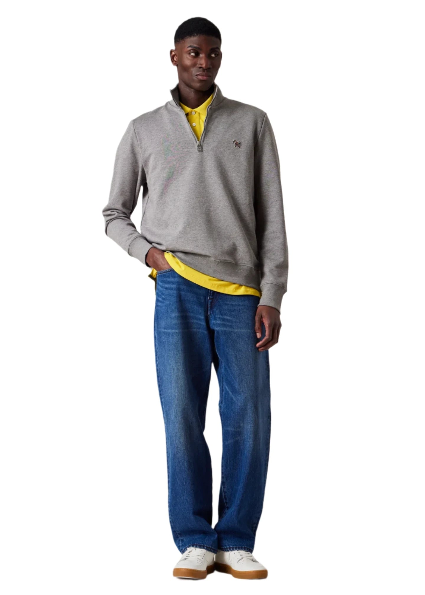 Paul Smith Men s Zebra Logo Zip Neck Sweatshirt Grey Marl