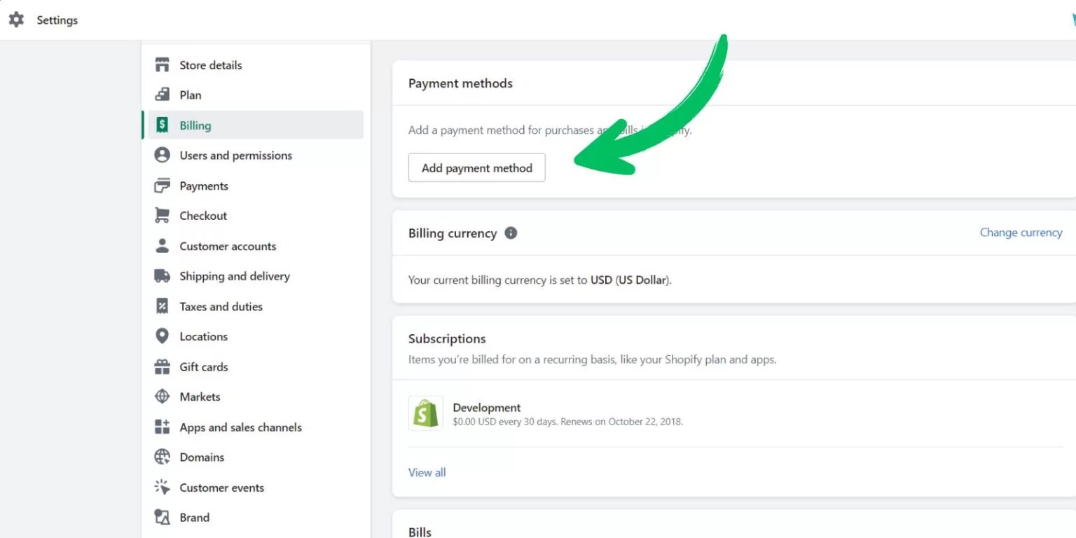 Shopify nustatymai