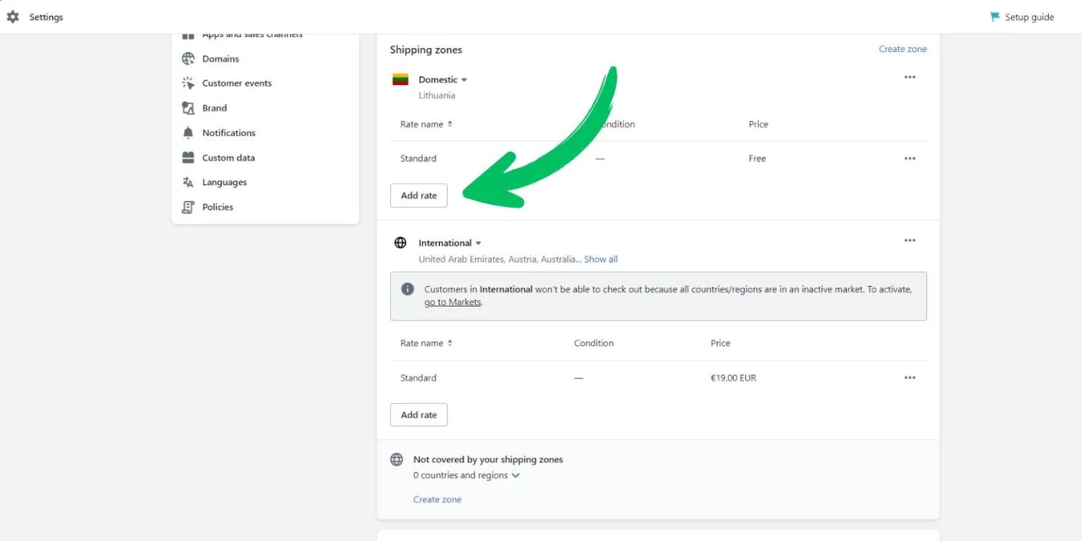 Shopify pristatymo nustatymai