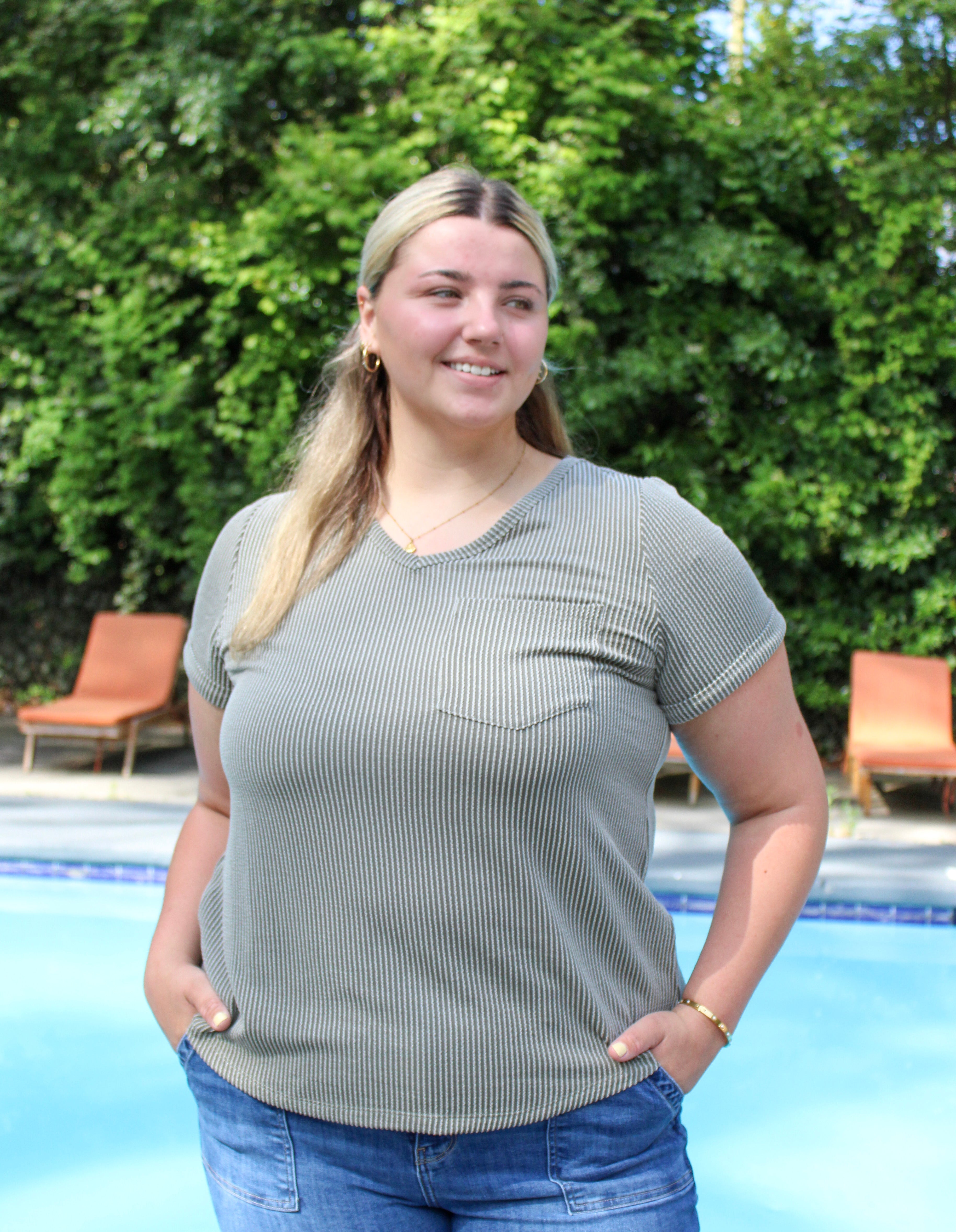 Green Plus Size Pocket Top RTS