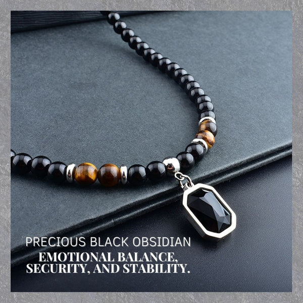 protection necklace, amulet of protection, obsidian stone, protection stone, tiger's eye, emotional balance, security, confidence, natural stones, natural stone necklace, protective necklace, tiger's eye necklace, black obsidian necklace