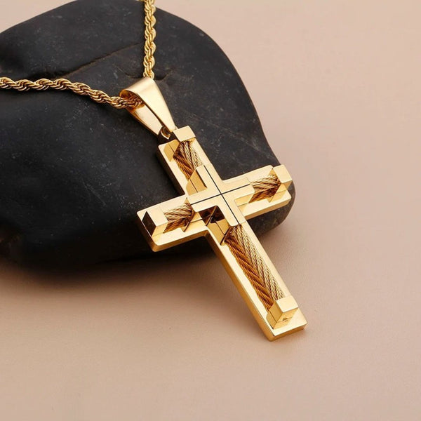 Gold-Plated Crucifix, Men's Necklace, Men's Chain, Men's Fashion, 18k Gold Necklace, Christian Faith