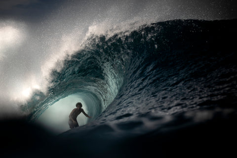 Photographer Alex Voyer shooting with Outex at Teahupoo's famous Surf Break 3