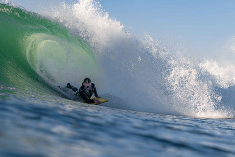 Photo of boogie-boarder in the wave tube captured by Luc Cividino using Outex waterproof camera gear