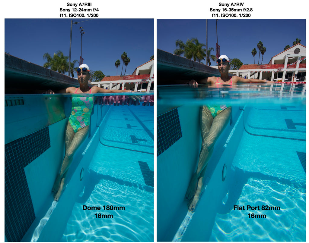 Difference between using a dome vs flat port in split level half over half underwater photography