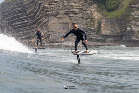 Hydrofoil surfer photo by Luc Cividino in Basque Country using Outex underwater housing system