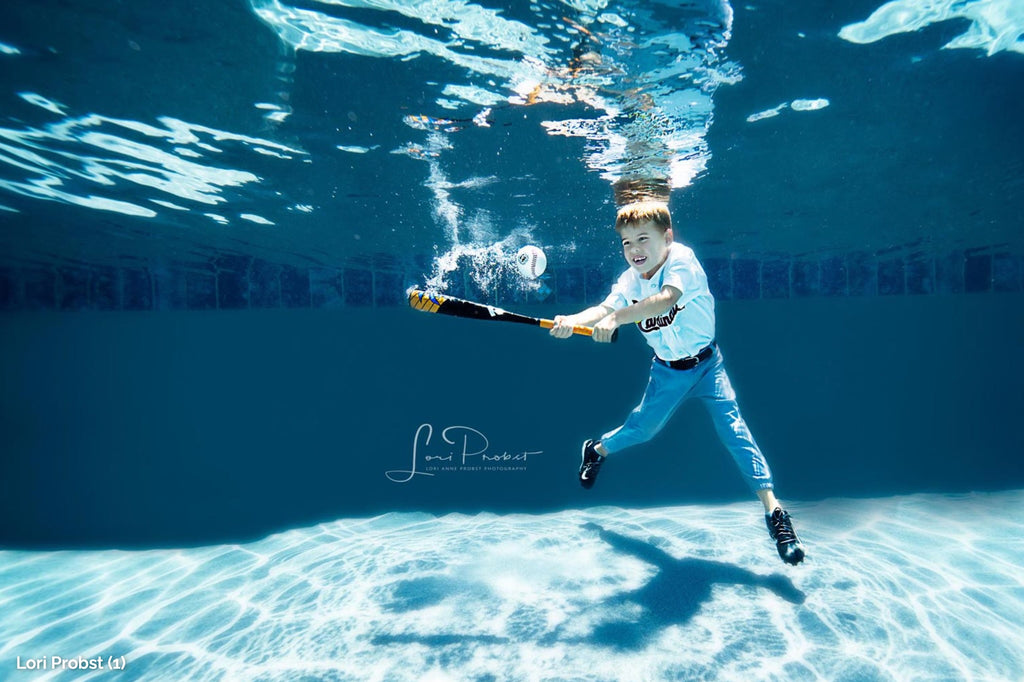 Foto subaquática do batedor de beisebol usando o sistema de alojamento Outex