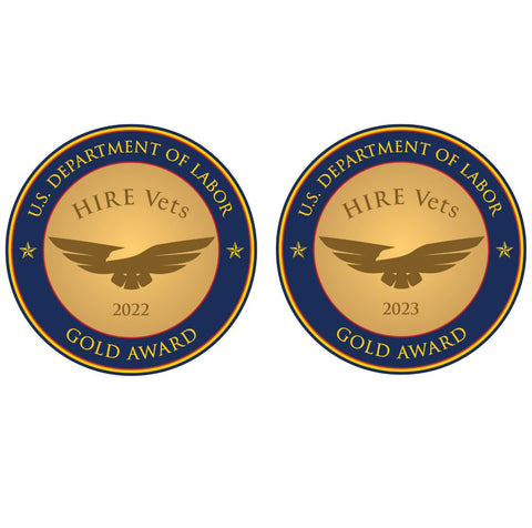 2022 and 2023 Hire Vets Gold Medallion Award presented by the US Department of Labor to Ravenox. The award consists of a medallion or plaque that signifies recognition of the company's commitment to hiring veterans.