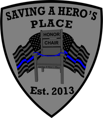 Logotipo de Saving A Hero's Place en el sitio web de Ravenox, que simboliza el homenaje a los agentes del orden caídos, con un enlace en el que se puede hacer clic que dirige al sitio oficial de la organización.