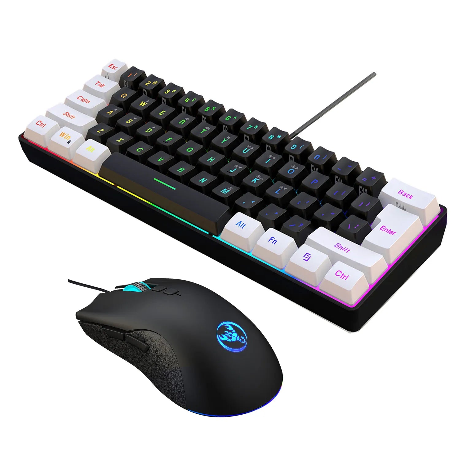 61keys Wired White Black Keyboard RGB Gaming Programmable Mouse Office Kit Backlight Keyboard and Mouse Combos for Gamer